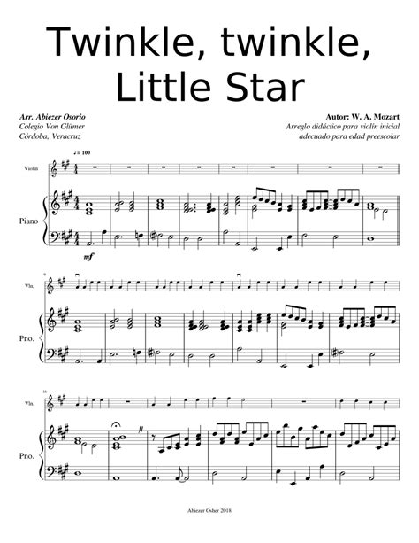 Twinkle Twinkle Little Star Sheet Music For Violin Piano Download