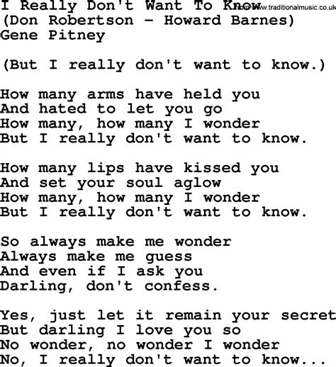 I Really Dont Want To Know By George Jones Counrty Song Lyrics