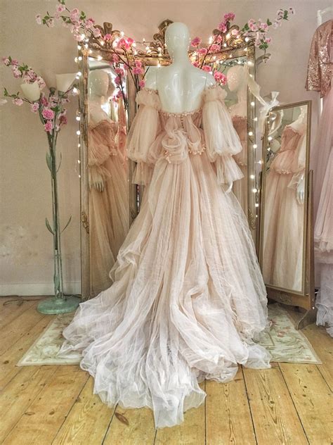 Blush Tulle And Lace Wedding Dress With Detachable Sleeves Fairy Tale Wedding Dress Fairytale