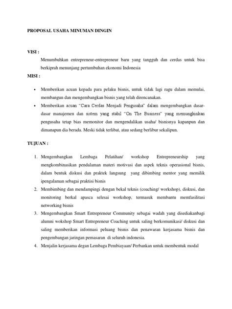 Akta pendirian, maksud dan tujuan pendirian pt bangun indonesia bersama (pt. 261668649 Contoh Proposal Usaha Minuman Dingin