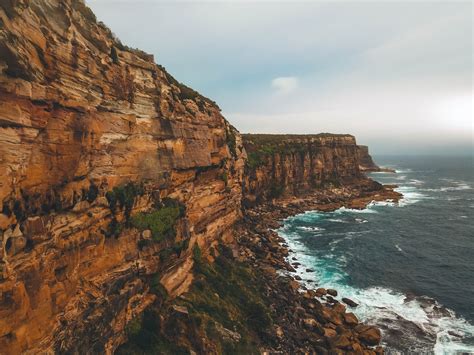 Aerial Shot Of Sydney Cliffs On A Hazy Day Stock Image Drone
