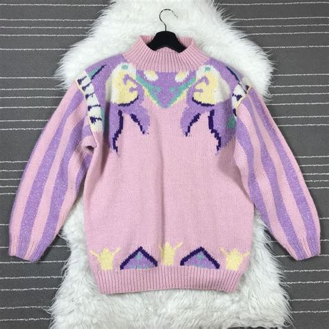 Vtg Saks Pastel Fairy Kei Sweater Size L Large Metallic Pink Kawaii
