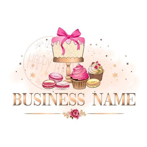 Digital Custom Logo Design Cake Bow Cupcake Bakery Logo Pink Etsy