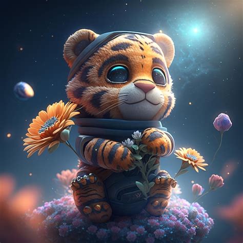 Premium Ai Image Magical Baby Tiger In Space Generative Ai