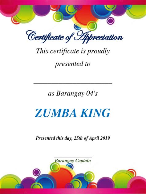 Certificate Of Appreciation Zumba King Pdf