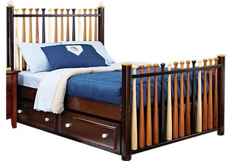 Batter Up Cherry 4 Pc Full Baseball Bed W Trundle Trundle Beds Dark