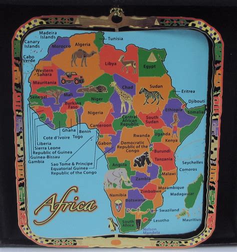 Africa Map Landmarks Brass Ornament Etsy
