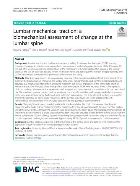 PDF Lumbar Mechanical Traction A Biomechanical Assessment Of Change