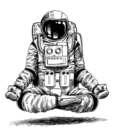 Astronaut In Spacesuit Yoga Gestures Hand Drawn Sketch Painting By Tony Rubino Fine Art America