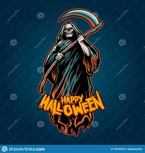 Set Of Skull Grim Reaper With The Sickle Logo Vector Illustration