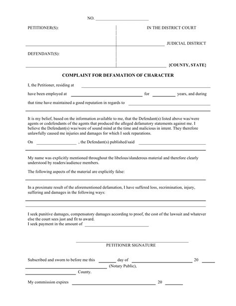 Complaint For Defamation Of Character Fill Out Sign Online And Download PDF Templateroller