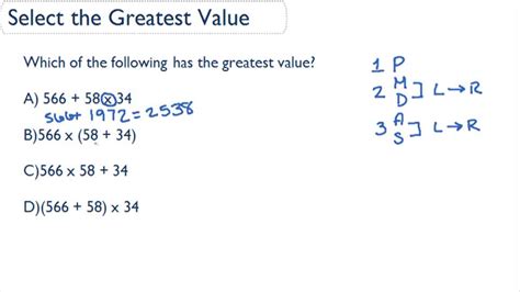 Selecting The Greatest Value Order Of Operations Video Algebra