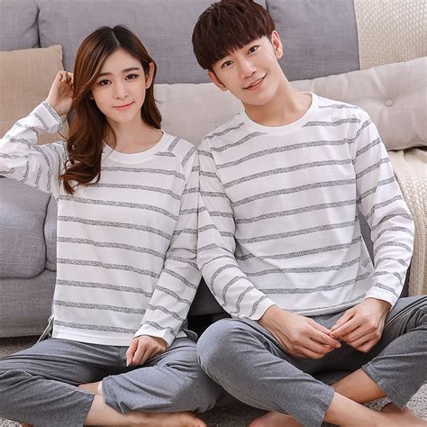 buy lovers clothes cotton pajamas set striped pijama mujer couples pyjamas