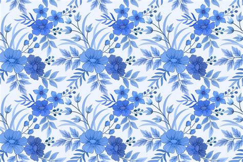 Monochrome Blue Flowers Seamless Pattern Graphic By Ranger262