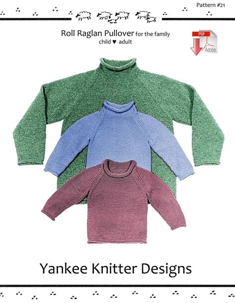 Roll Neck Raglan Sweater Yankee Knitter Pattern Download Knitting