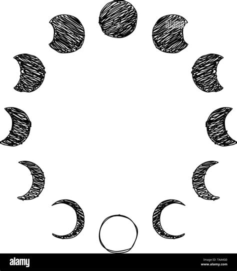 Phase Of The Moon Scribble Icon Set Lunar Phase Vector Stock Vector