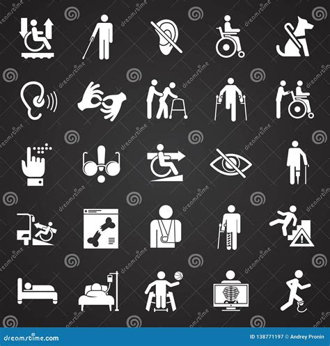 Disability Icons Set On Black Background For Graphic And Web Design