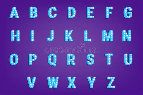 Font Typeface With Light Bulbs Shiny Letters And Numbers Stock Vector