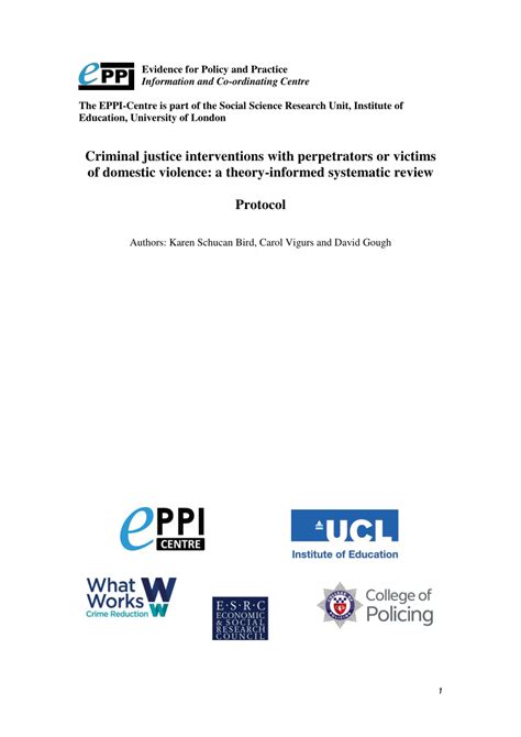 Pdf Criminal Justice Interventions With Perpetrators Or Victims Of