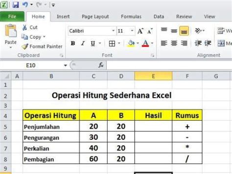 Rumus Penjumlahan Pengurangan Perkalian Pembagian Ms Excel Lengkap My