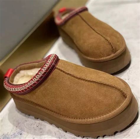 Ugg Tasman Style Designer Slippers Brown Warm Platform Fur Etsy