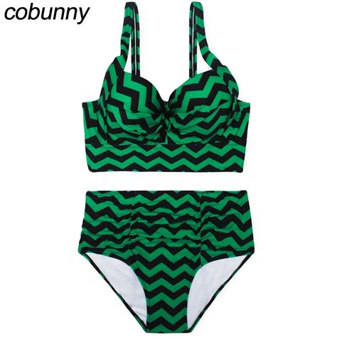 Cobunny Plus Size Swimsuit Push Up Bandeau Bikini 2017 Sexy Women Solid