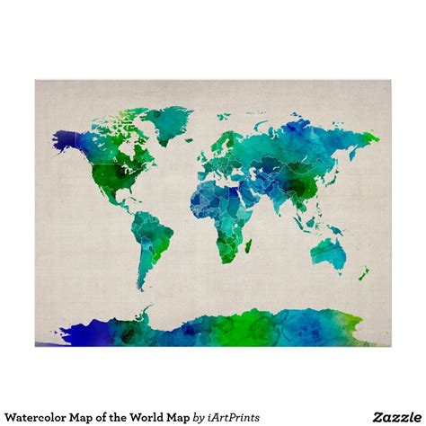 Watercolor Map Of The World Map Poster Watercolor World Map Watercolor