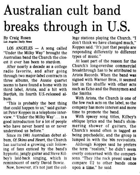 The Church - Archives - Newspaper Cuttings - 1988