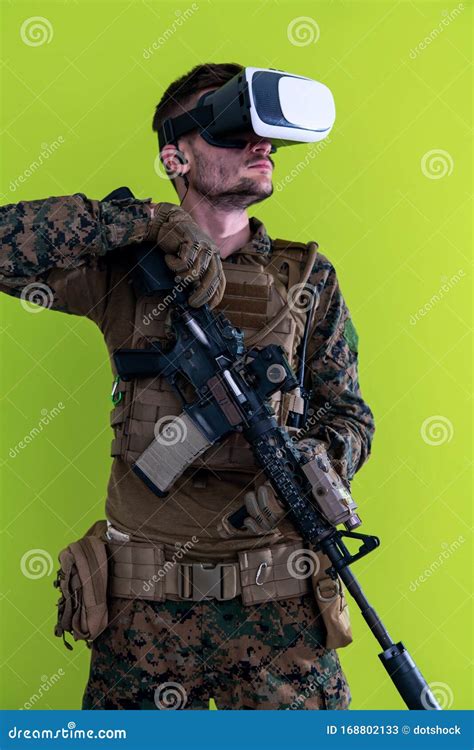 Soldier Virtual Reality Green Background Stock Image Image Of Defense