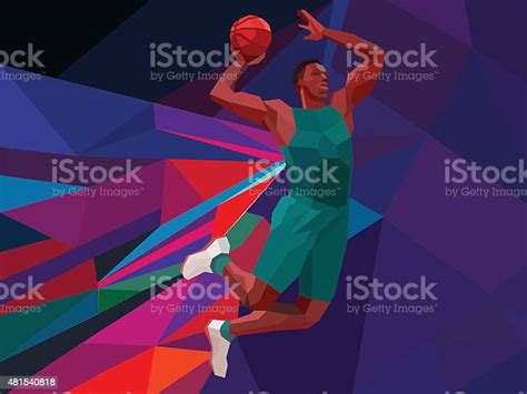 Polygonal Geometric Style Basketball Player On Colorful Low Poly