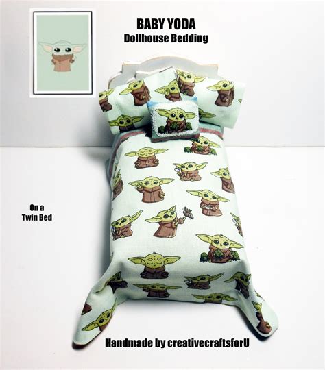 Dollhouse Baby Yoda Reversible Bedding Set 3 Pillows Star Etsy