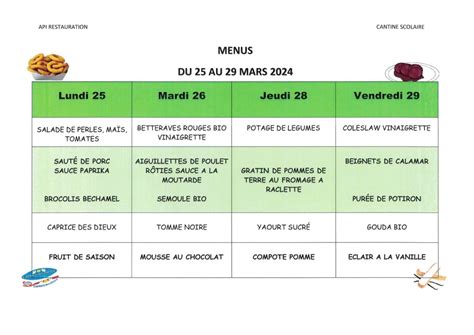 Menu Cantine Scolaire Rocroi Ville