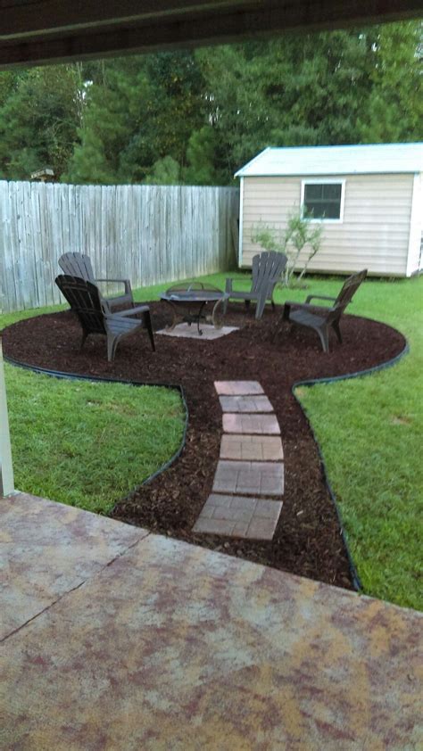 Diy Firepit Area Mulch Stepping Stones Edging