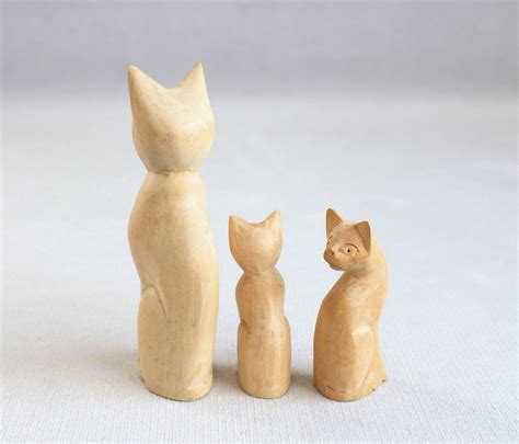 Three Wooden Kitten Figurines Wooden Cats Three Cats Etsy