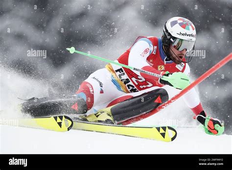 Switzerlands Luca Aerni Speeds Down The Slope During An Alpine Ski