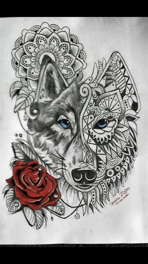 Mandala Wolf Rose Tattoo Wolf Tattoos Memorial Tattoos Mandala Wolf
