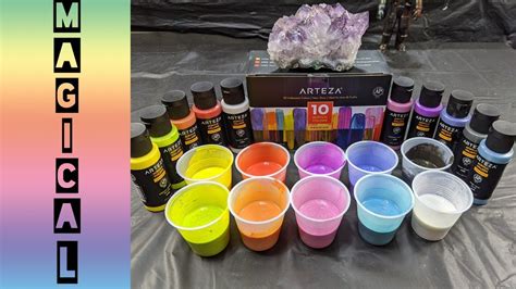 Arteza Iridescent Acrylic Paint Review Acrylic Pouring Live Demo Trust The Flow Youtube