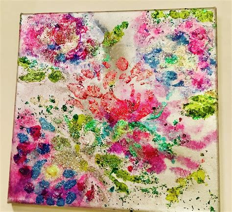 Floral Abstractions Alcohol Ink Glitter Relief 1 Of 4 Painting By