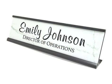 Personalized Desk Name Plate Gloss White Marble Look Aluminum With