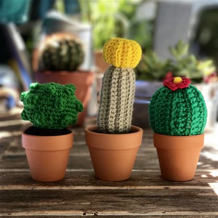 Miniature Crochet Cacti Trio Cactus In A Mini Pot Crochet Cactus