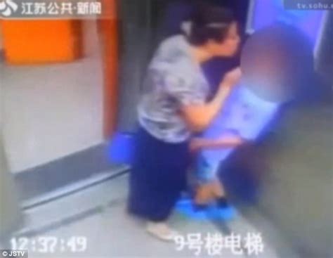 Pensioner Forces Herself On A Boy And Kisses Him Inside A Lift After He