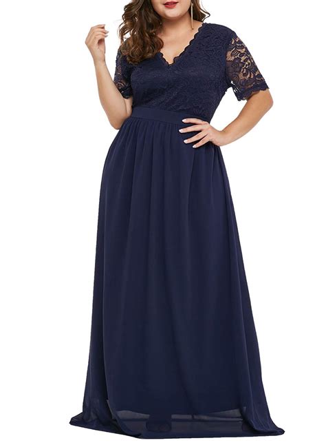 Womens Formal Maxi Dress Lalagen Womens Plus Size Lace Cold Shoulder Long Swing Evening Party
