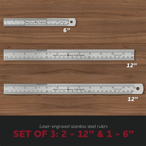 Breman Precision 3 Pack Metal Ruler Set 1 6in And 2 12in Stainless