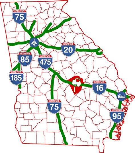 Georgia State Route Network Map Georgia Highways Map Cities Of For Images