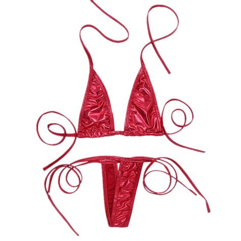 Buy Women Shiny Micro String Bikini Swimsuit Lingerie G String Underwear Fits Most Online At