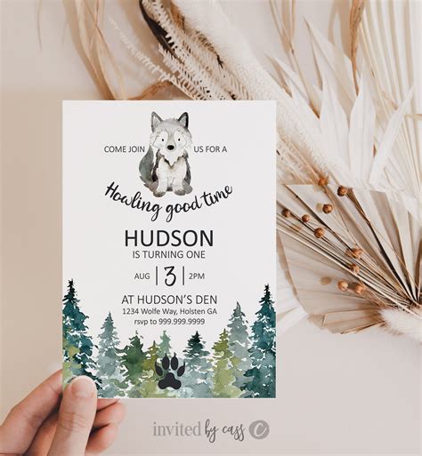 Wolf Party Invitations First Birthday Second Third Etsy