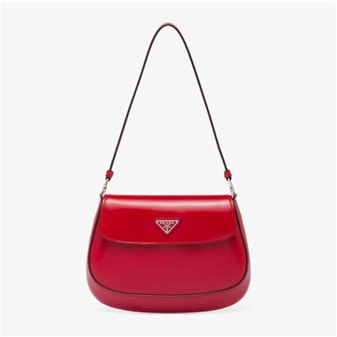 Prada Women Cleo Brushed Leather Shoulder Bag With Flap Red