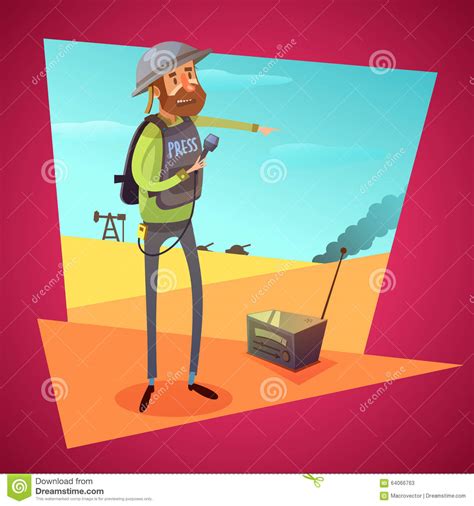 Journalist in war zone stock vector. Illustration of military - 64066763