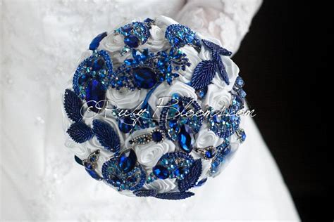 Royal Blue Wedding Brooch Bouquet Tropical Iceberg Rhinestone White
