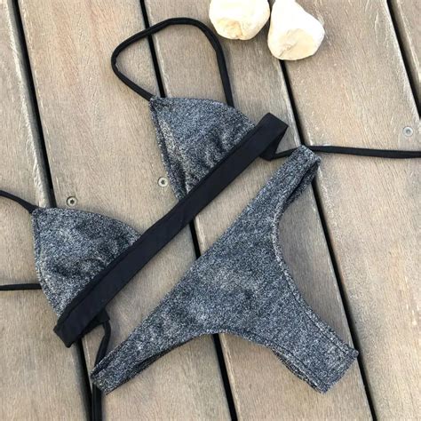 Solid Patchwork Bikini Set 2018 Women Swimwear Bandage Swimsuit Sexy Gray Bikinis Maillot De